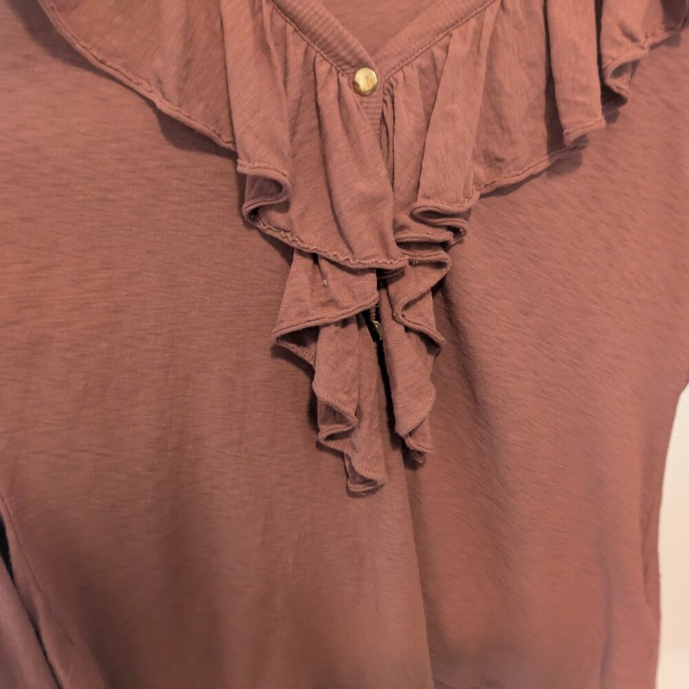Nation LTD Burnt Orange Lalita Ruffled Neckline Long Sleeve Tee - Picture 6 of 12